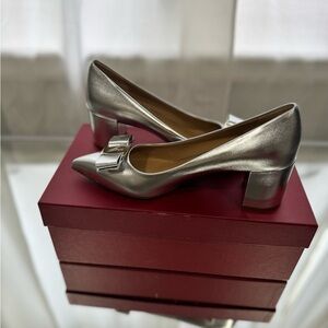 Silver Block Heel Women's Shoes
